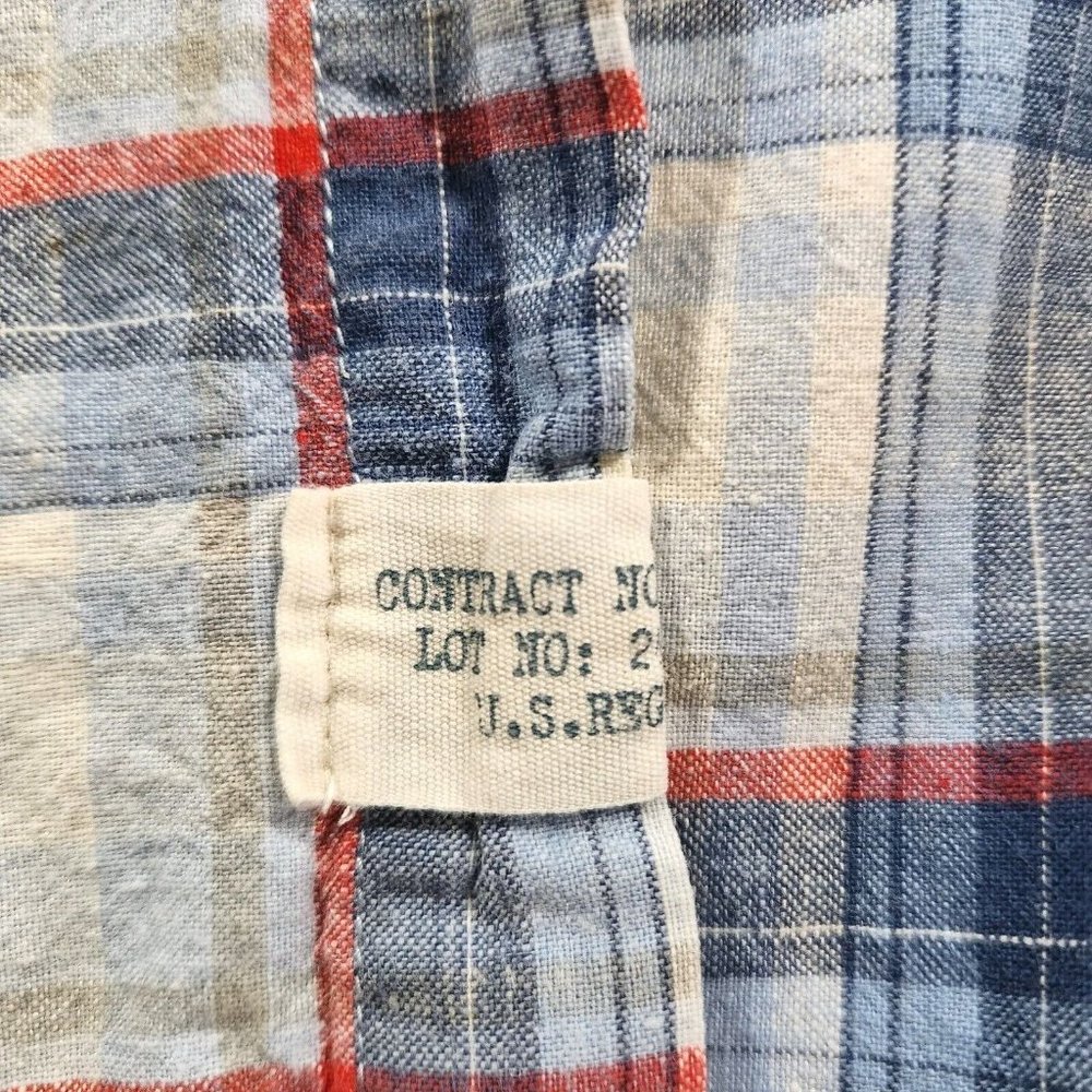 Timberland Linen‎ Blend Shirt Men's Large Blue Plaid Short Sleeve Button Front - Picture 3 of 8